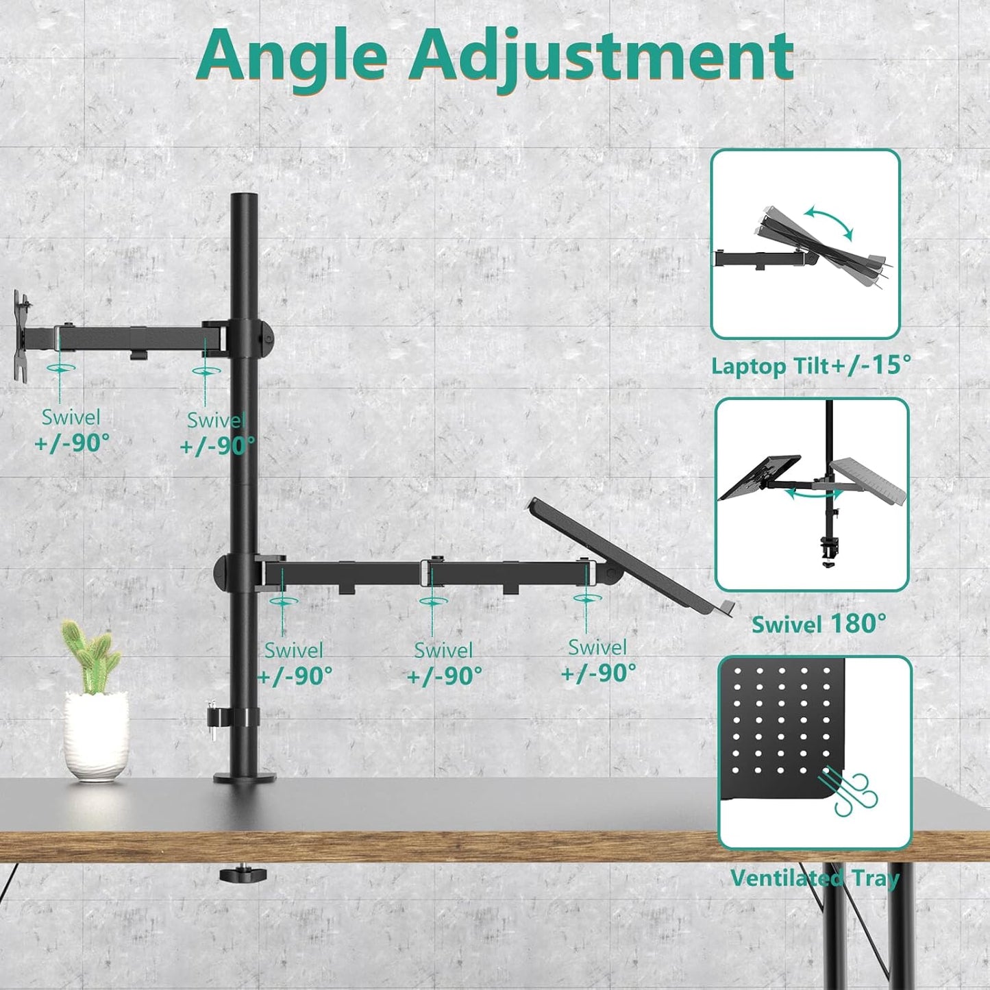 Laptop and Monitor Mount Stand, Extra Tall Single Monitor Desk Mount with Tray for 1 Laptop Notebook up to 17 Inch and 1 LCD Monitor Mount up to 32 Inch, Weight up to 22Lbs (M001XLLP), Black