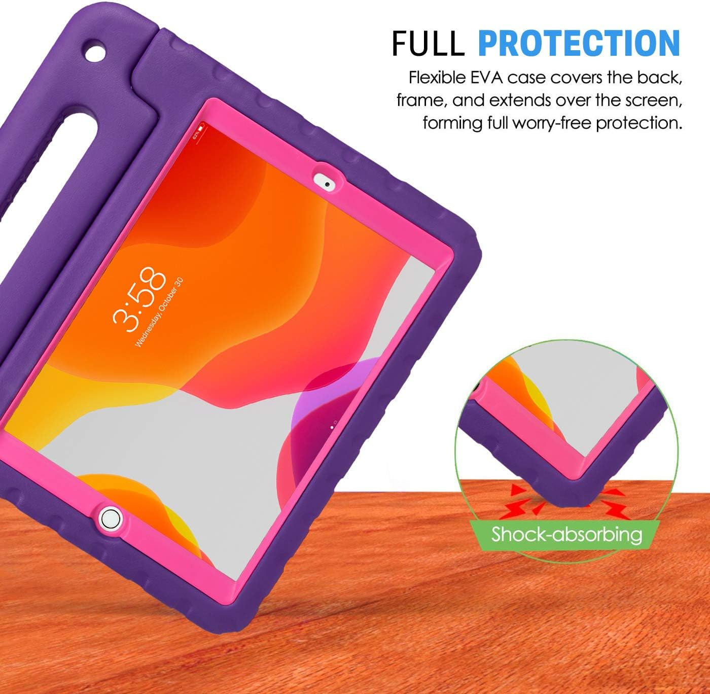 Case for Ipad 9Th Generation 10.2 Inch for Kids with Built-In Screen Protector Shockproof Cover with Handle Stand Fits 2021 9Th Gen, 2020 8Th, 2019 7Th Models Purple