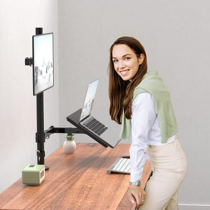 Laptop and Monitor Mount Stand, Extra Tall Single Monitor Desk Mount with Tray for 1 Laptop Notebook up to 17 Inch and 1 LCD Monitor Mount up to 32 Inch, Weight up to 22Lbs (M001XLLP), Black