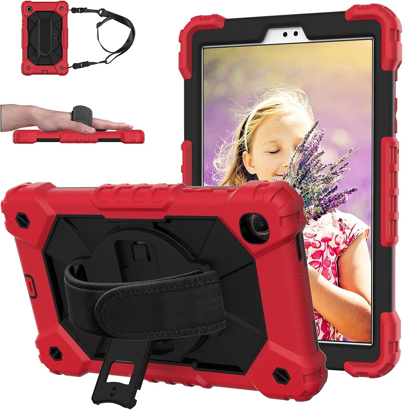 Case for Galaxy Tab A7 Lite 8.7 Case, Heavy Duty Rugged Full-Body Hybrid Shockproof Drop Protection Cover for Samsung Galaxy Tab A7 Lite 8.7 2021 Model SM-T220 / SM- T225 (8-Red+Black)