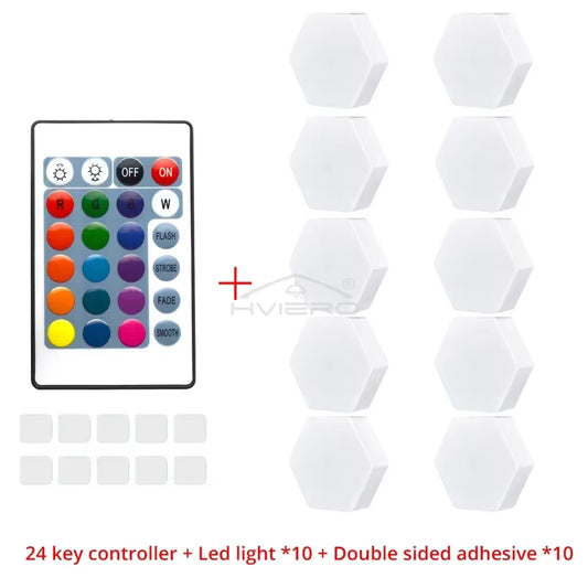 RGB Room LED Quantum Hexagon Light Touch Sensor Wall Lamp DC 5V Honeycomb Colorful Modular Control Night for Bedroom Decoration