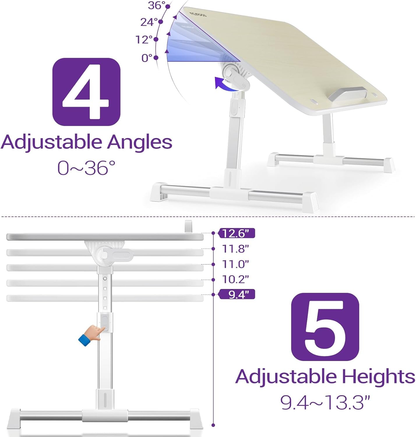 Laptop Bed Tray Table,  (Larger Size) Adjustable Laptop Bed Stand, Portable Standing Table with Foldable Legs, Foldable Lap Tablet Table for Sofa Couch Floor - Large Size