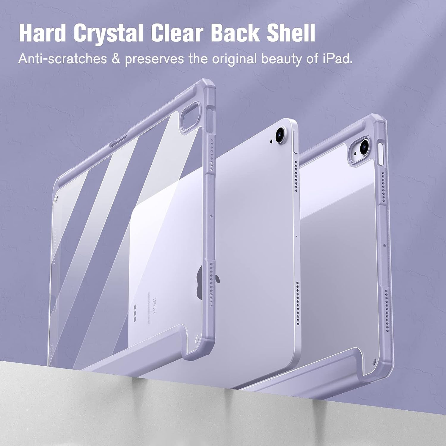 Hybrid Slim Case for Ipad Air 11-Inch M2 (2024), Ipad Air 5Th / 4Th Generation (2022/2020) 10.9 Inch -Shockproof Cover with Clear Back Shell & Pencil Holder, Lilac Purple