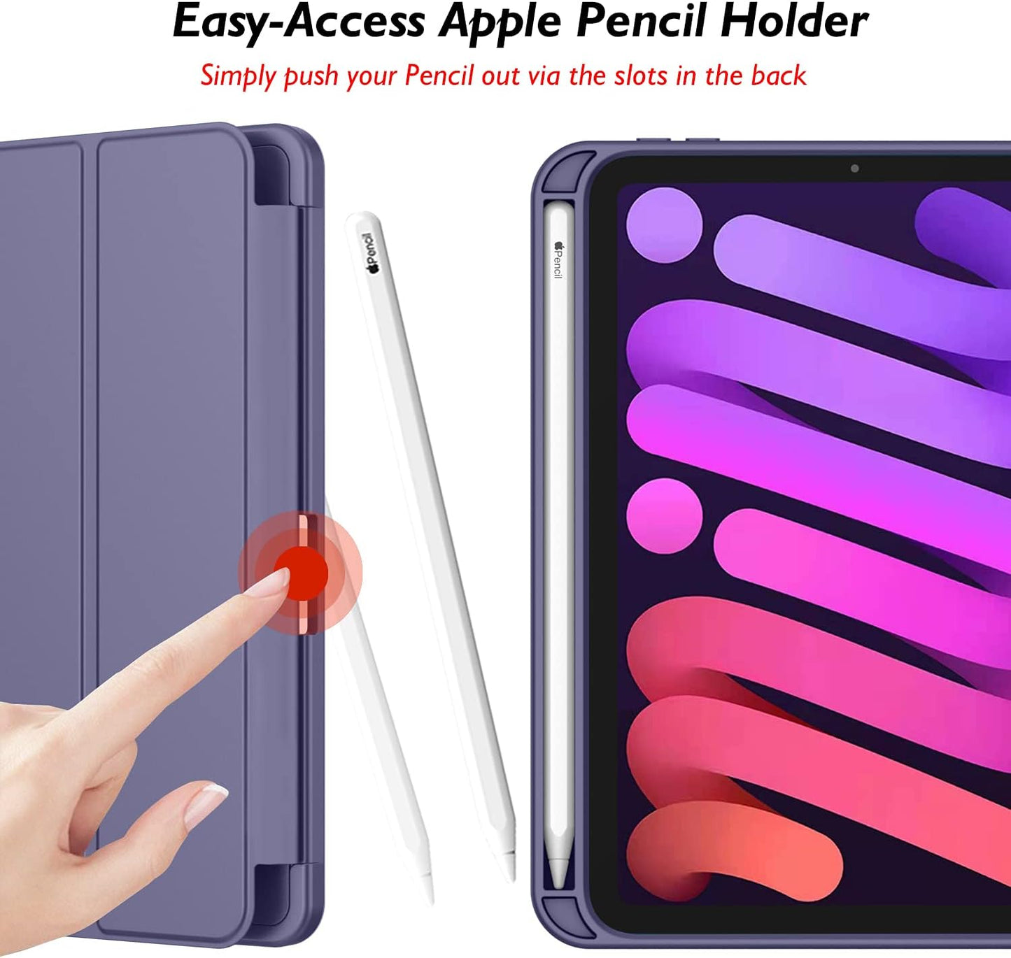 Ipad Mini 7 Case 2024 (A17 Pro), Ipad Mini 6 Case (8.3-Inch,2021 Model), Ipad Mini 7Th/6Th Generation Case with Pencil Holder, Trifold Stand Smart Case with Soft TPU Back,Lavender