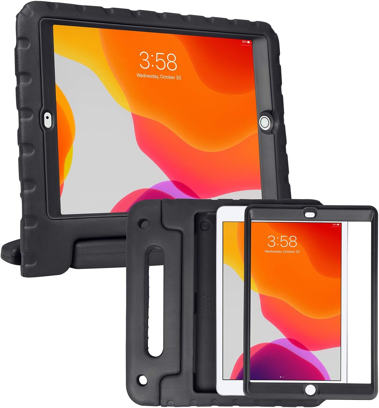 Case for Ipad 9Th Generation 10.2 Inch for Kids with Built-In Screen Protector Shockproof Cover with Handle Stand Fits 2021 9Th Gen, 2020 8Th, 2019 7Th Models Black