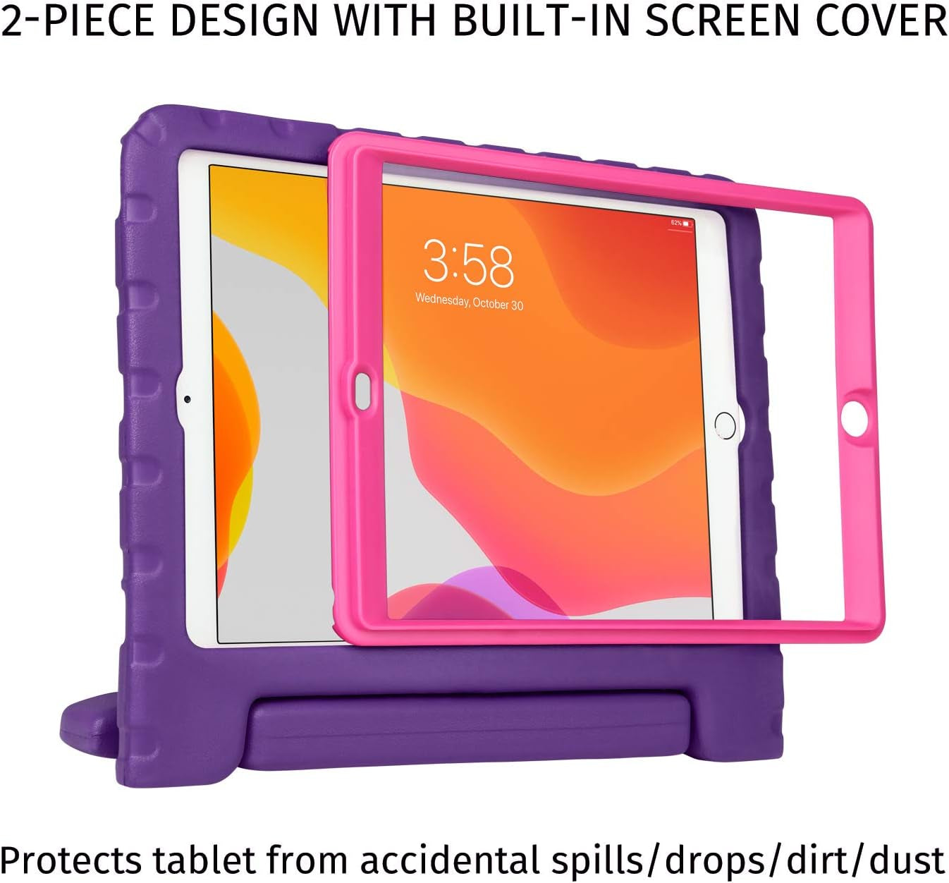 Case for Ipad 9Th Generation 10.2 Inch for Kids with Built-In Screen Protector Shockproof Cover with Handle Stand Fits 2021 9Th Gen, 2020 8Th, 2019 7Th Models Purple