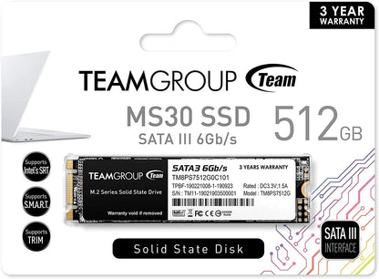 MS30 512GB with SLC Cache 3D NAND TLC M.2 2280 SATA III 6Gb/S Internal Solid State Drive SSD (Read/Write Speed up to 530/430 Mb/S) Compatible with Laptop & PC Desktop TM8PS7512G0C101