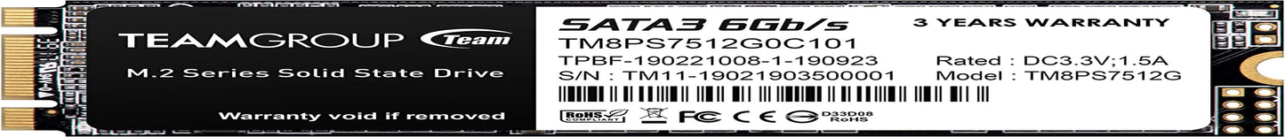 MS30 512GB with SLC Cache 3D NAND TLC M.2 2280 SATA III 6Gb/S Internal Solid State Drive SSD (Read/Write Speed up to 530/430 Mb/S) Compatible with Laptop & PC Desktop TM8PS7512G0C101