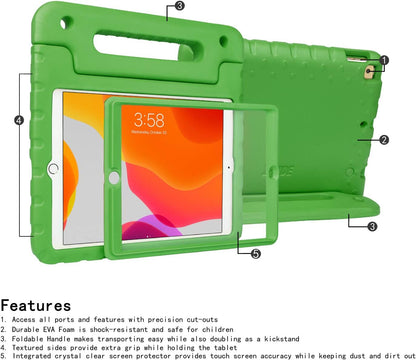 Case for Ipad 9Th Generation 10.2 Inch for Kids with Built-In Screen Protector Shockproof Cover with Handle Stand Fits 2021 9Th Gen, 2020 8Th, 2019 7Th Models Green