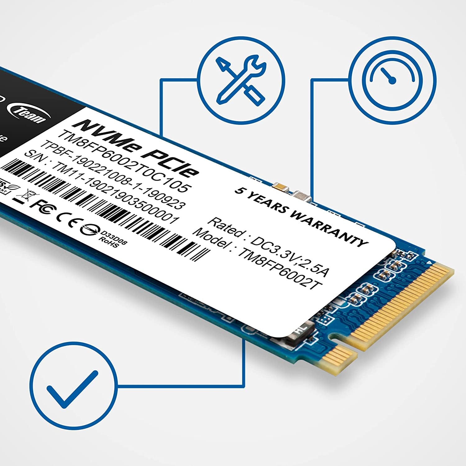 MP33 1TB SLC Cache 3D NAND TLC Nvme 1.3 Pcie Gen3X4 M.2 2280 Internal SSD R/W Speed up to 1800/1500 Mb/S Laptop & PC Desktop TM8FP6001T0C101