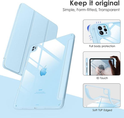 for Ipad Pro 11 Inch 4Th/3Rd/2Nd/1St Generation Case, Ipad Air 11-Inch / 5Th / 4Th Generation Case with Clear Back,Pencil Holder,Auto Sleep/Wake,Camera Protection,Ice Blue