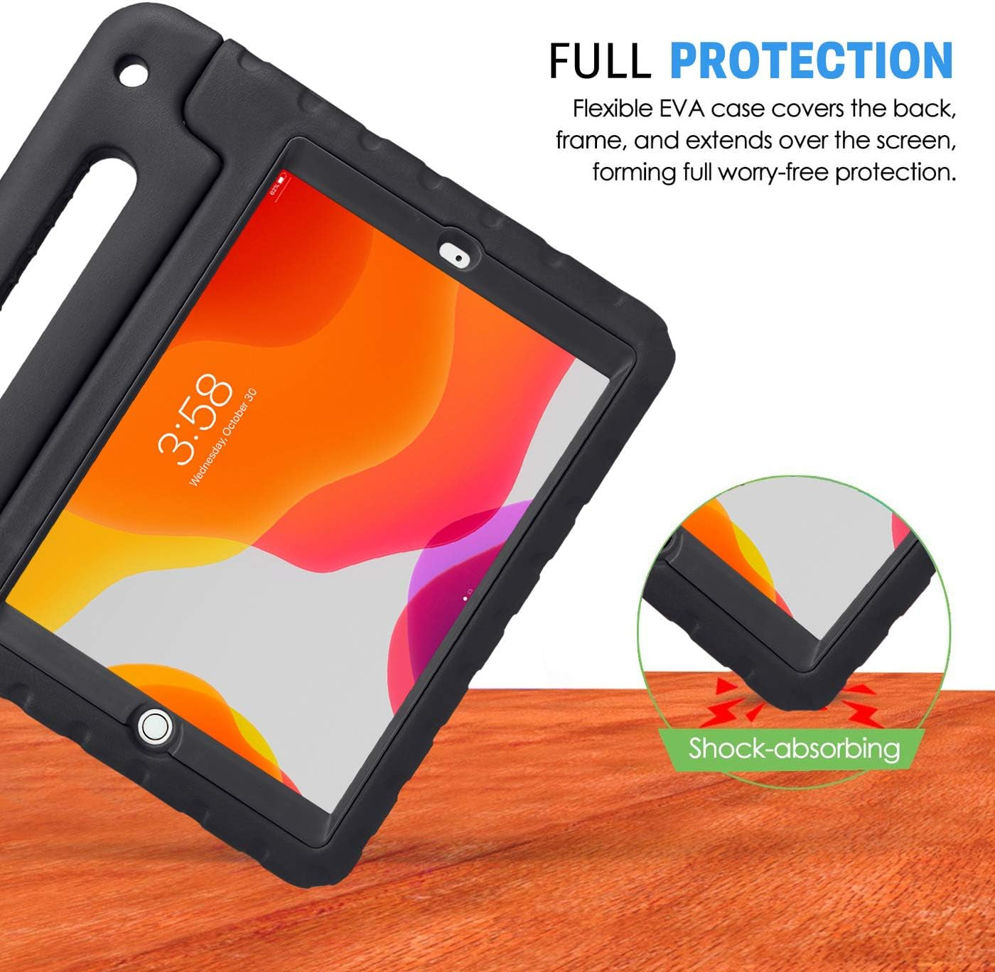 Case for Ipad 9Th Generation 10.2 Inch for Kids with Built-In Screen Protector Shockproof Cover with Handle Stand Fits 2021 9Th Gen, 2020 8Th, 2019 7Th Models Black