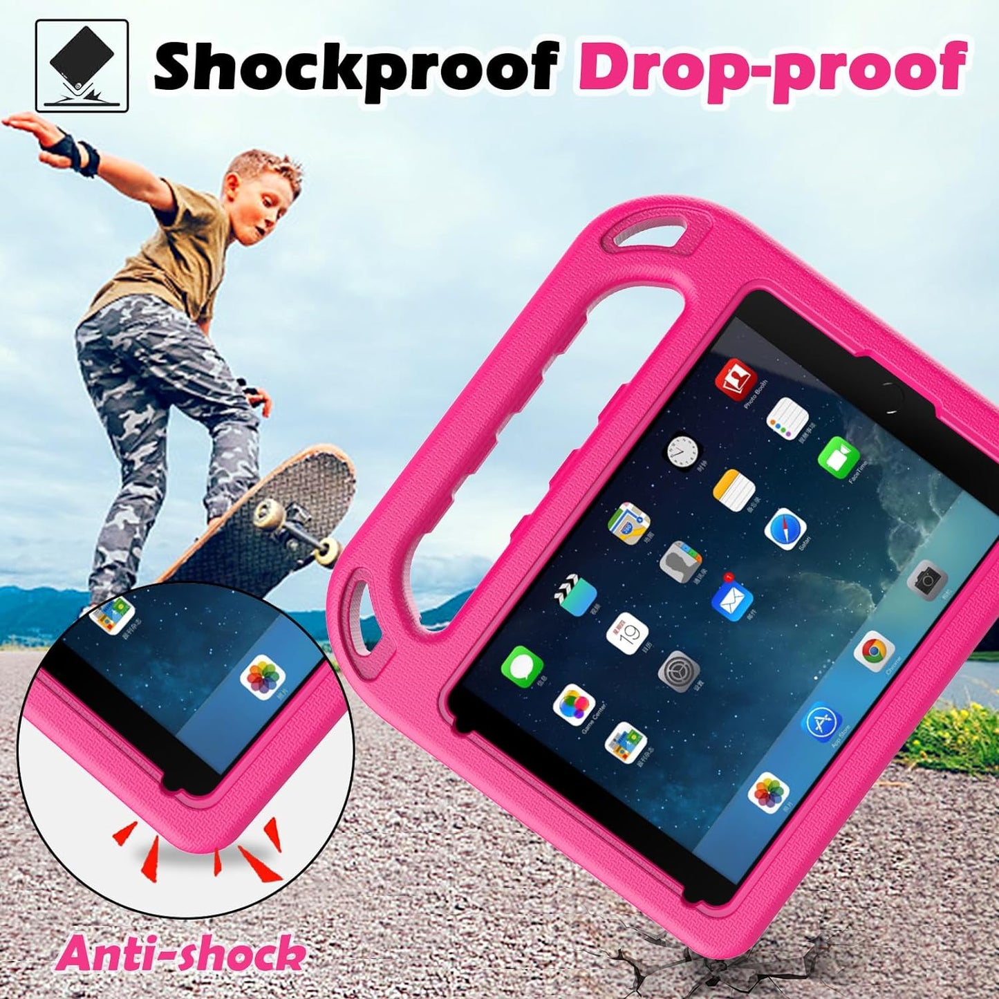 Kids Case for Ipad Mini 1 2 3 - Light Weight Shock Proof Handle Stand Kids for Ipad Mini, Ipad Mini 3Rd Generation, Ipad Mini 2 with Retina Display - Rose