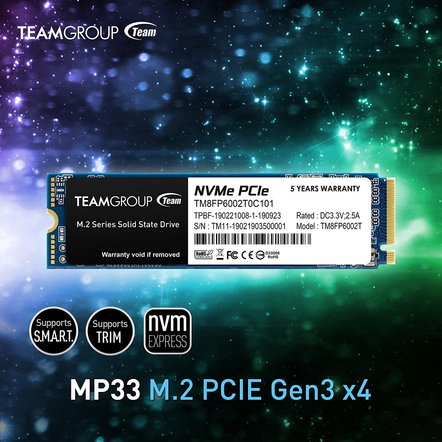 MP33 1TB SLC Cache 3D NAND TLC Nvme 1.3 Pcie Gen3X4 M.2 2280 Internal SSD R/W Speed up to 1800/1500 Mb/S Laptop & PC Desktop TM8FP6001T0C101