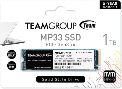 MP33 1TB SLC Cache 3D NAND TLC Nvme 1.3 Pcie Gen3X4 M.2 2280 Internal SSD R/W Speed up to 1800/1500 Mb/S Laptop & PC Desktop TM8FP6001T0C101