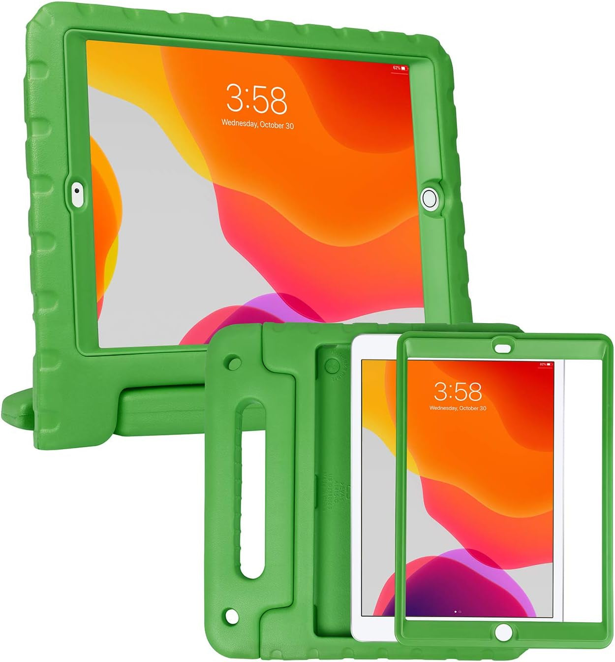 Case for Ipad 9Th Generation 10.2 Inch for Kids with Built-In Screen Protector Shockproof Cover with Handle Stand Fits 2021 9Th Gen, 2020 8Th, 2019 7Th Models Green