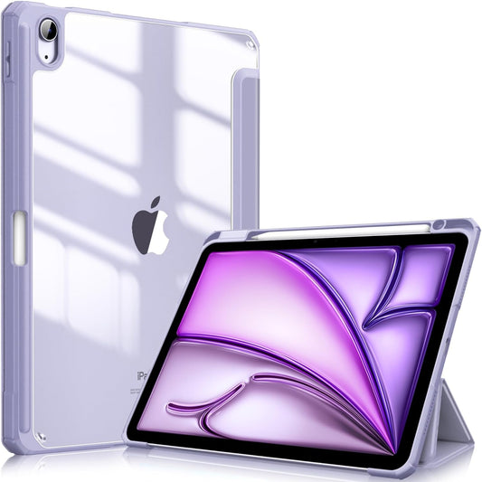 Hybrid Slim Case for Ipad Air 11-Inch M2 (2024), Ipad Air 5Th / 4Th Generation (2022/2020) 10.9 Inch -Shockproof Cover with Clear Back Shell & Pencil Holder, Lilac Purple