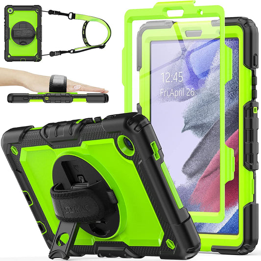 Case for Samsung Galaxy Tab A7 Lite 8.7'' with Screen Protector Pencil Holder [360 Rotating Hand Strap] &Stand, Drop-Proof Case for Samsung A7 Lite 2021 SM-T220/T225/T227, Green/Black