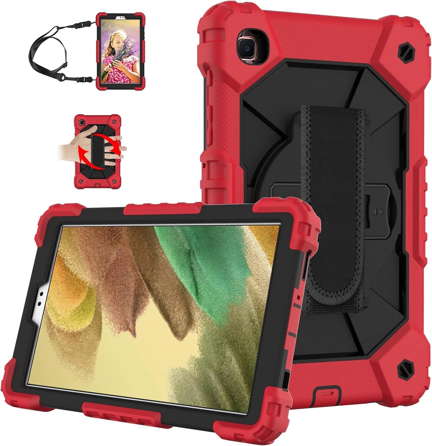 Case for Galaxy Tab A7 Lite 8.7 Case, Heavy Duty Rugged Full-Body Hybrid Shockproof Drop Protection Cover for Samsung Galaxy Tab A7 Lite 8.7 2021 Model SM-T220 / SM- T225 (8-Red+Black)