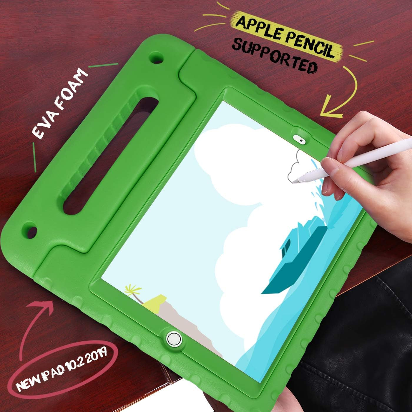 Case for Ipad 9Th Generation 10.2 Inch for Kids with Built-In Screen Protector Shockproof Cover with Handle Stand Fits 2021 9Th Gen, 2020 8Th, 2019 7Th Models Green