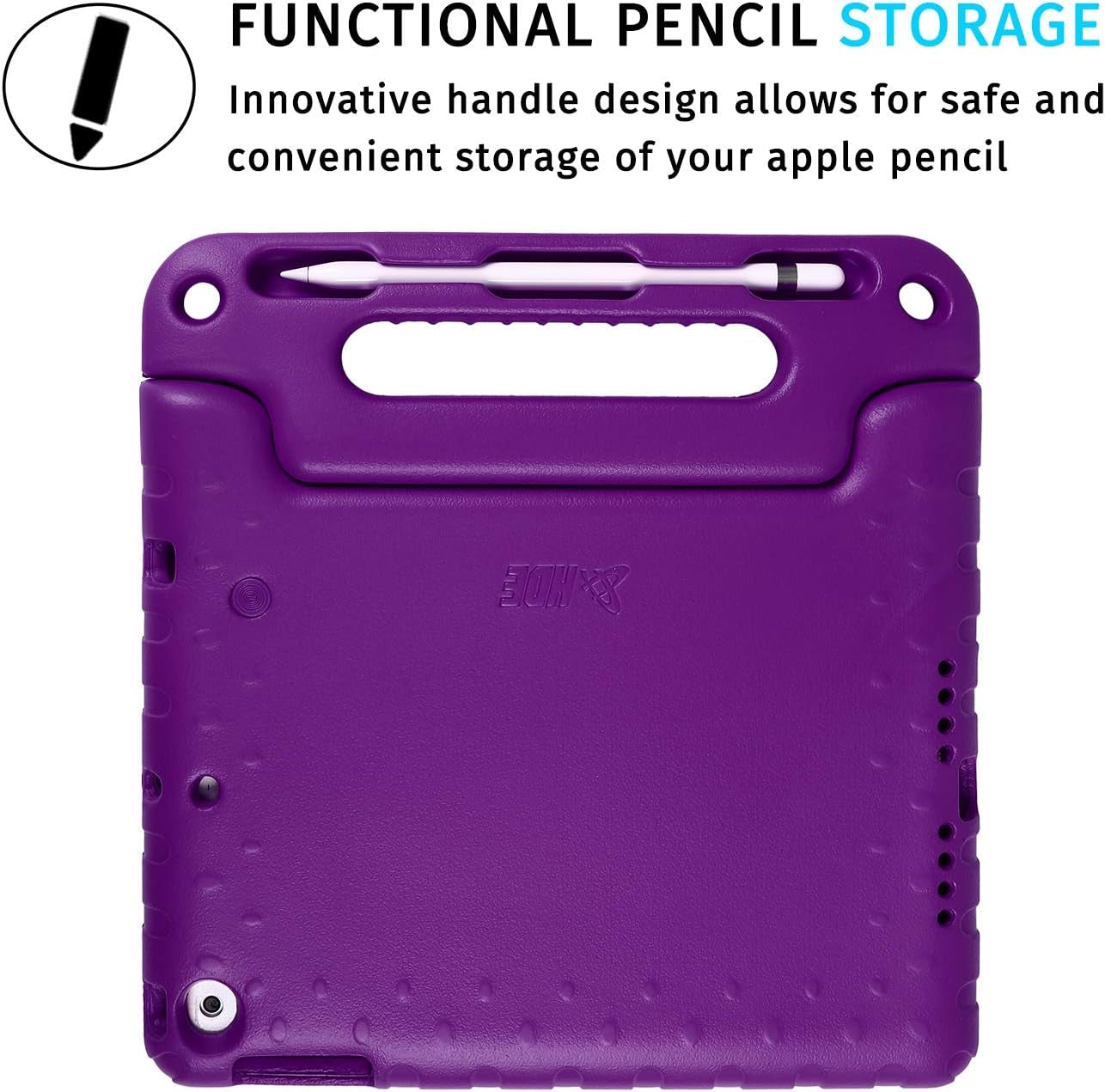 Case for Ipad 9Th Generation 10.2 Inch for Kids with Built-In Screen Protector Shockproof Cover with Handle Stand Fits 2021 9Th Gen, 2020 8Th, 2019 7Th Models Purple