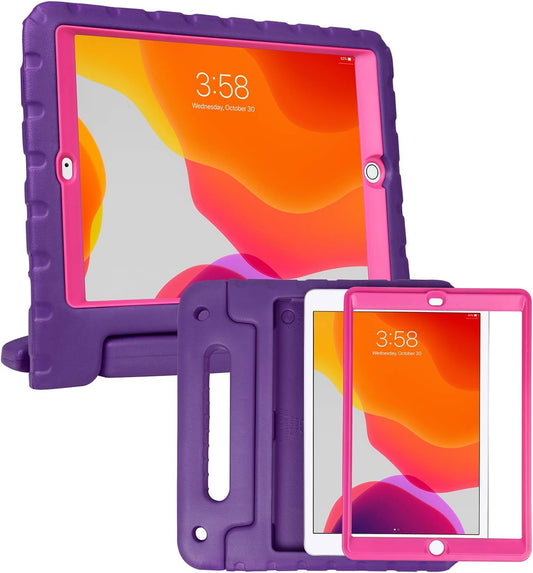 Case for Ipad 9Th Generation 10.2 Inch for Kids with Built-In Screen Protector Shockproof Cover with Handle Stand Fits 2021 9Th Gen, 2020 8Th, 2019 7Th Models Purple