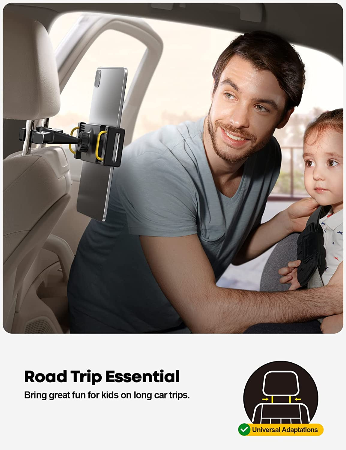 Car Tablet Headrest Holder - Car Back Seat Headrest Tablet Mount Stand for Kids, Road Trip Essentials, Compatible with 2024 Ipad Pro 11/13", Air Mini, Galaxy Tab, 4.7-13" Tablet, Black