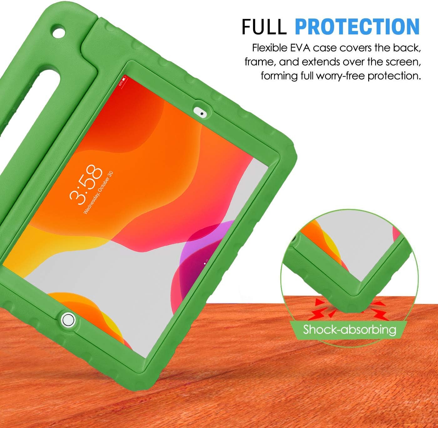 Case for Ipad 9Th Generation 10.2 Inch for Kids with Built-In Screen Protector Shockproof Cover with Handle Stand Fits 2021 9Th Gen, 2020 8Th, 2019 7Th Models Green