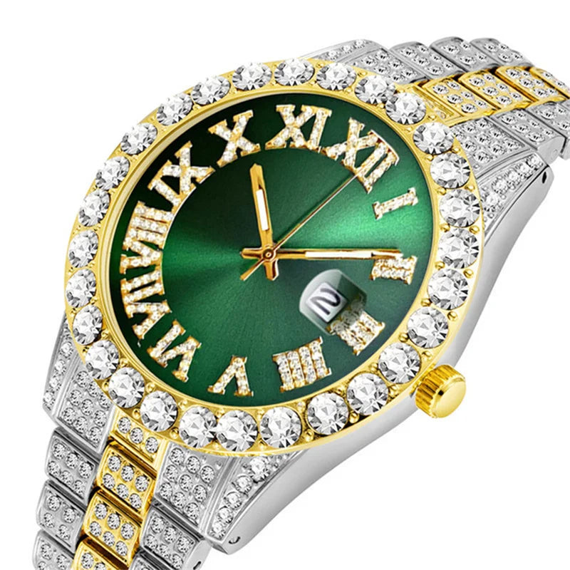 Hip Hop Iced Out Watch Men Luxury Brand Diamond Men'S Watches Calendar Quartz Wristwatches Male Clock Gift for Men Drop Shipping