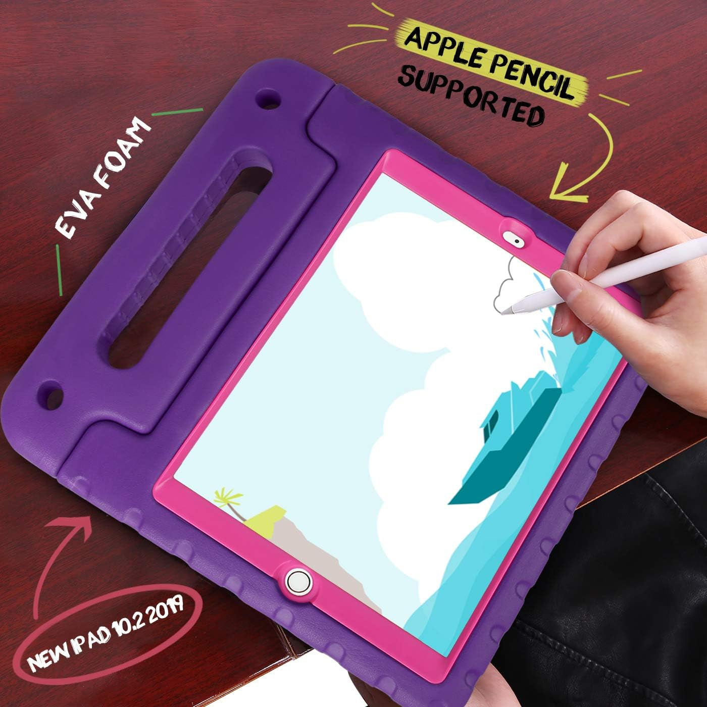 Case for Ipad 9Th Generation 10.2 Inch for Kids with Built-In Screen Protector Shockproof Cover with Handle Stand Fits 2021 9Th Gen, 2020 8Th, 2019 7Th Models Purple