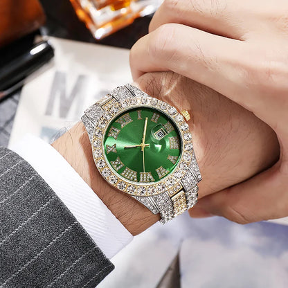 Hip Hop Iced Out Watch Men Luxury Brand Diamond Men'S Watches Calendar Quartz Wristwatches Male Clock Gift for Men Drop Shipping