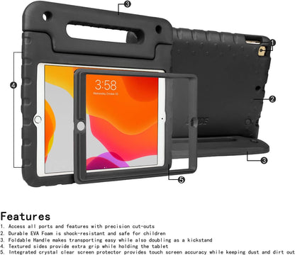 Case for Ipad 9Th Generation 10.2 Inch for Kids with Built-In Screen Protector Shockproof Cover with Handle Stand Fits 2021 9Th Gen, 2020 8Th, 2019 7Th Models Black