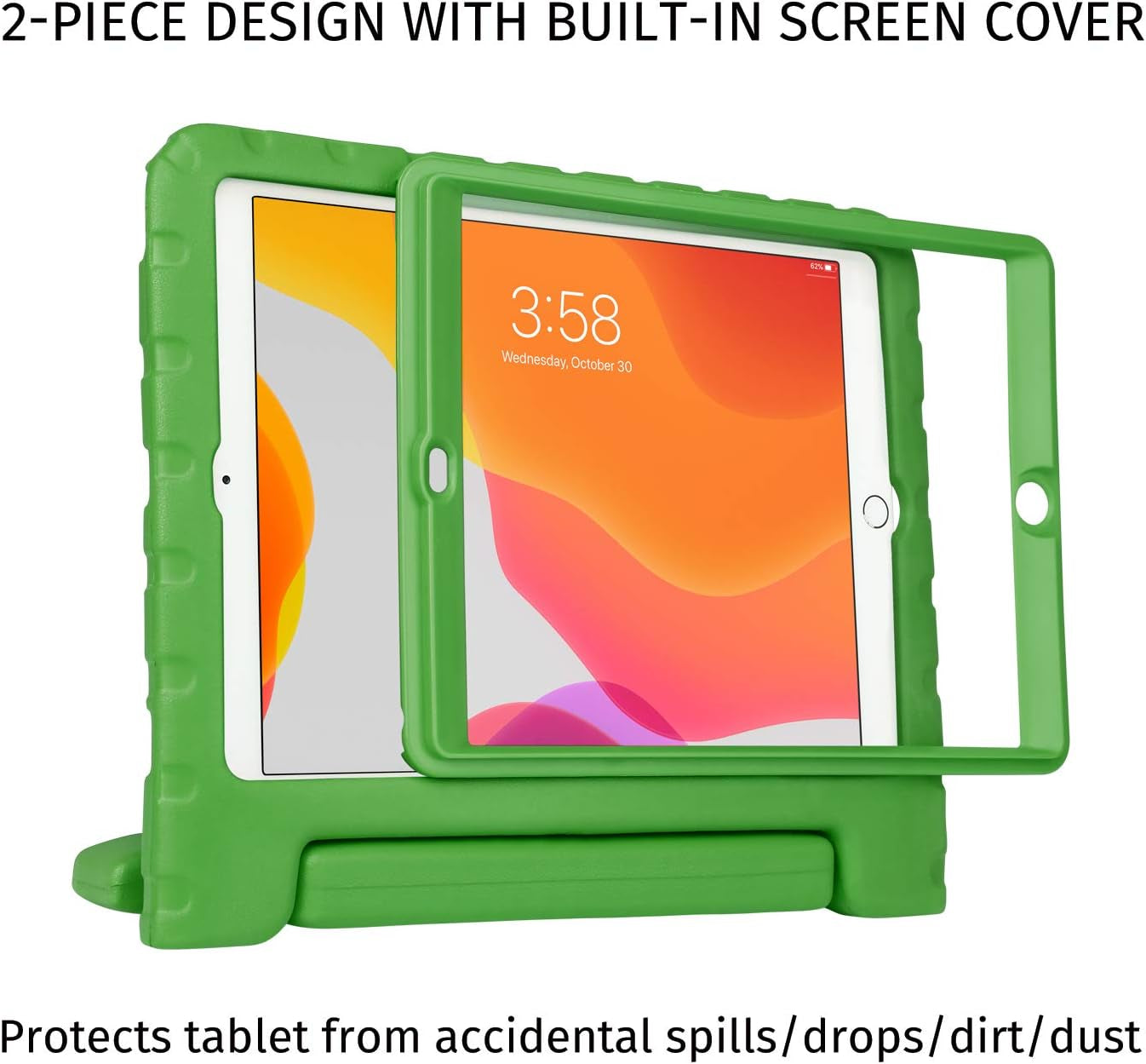 Case for Ipad 9Th Generation 10.2 Inch for Kids with Built-In Screen Protector Shockproof Cover with Handle Stand Fits 2021 9Th Gen, 2020 8Th, 2019 7Th Models Green