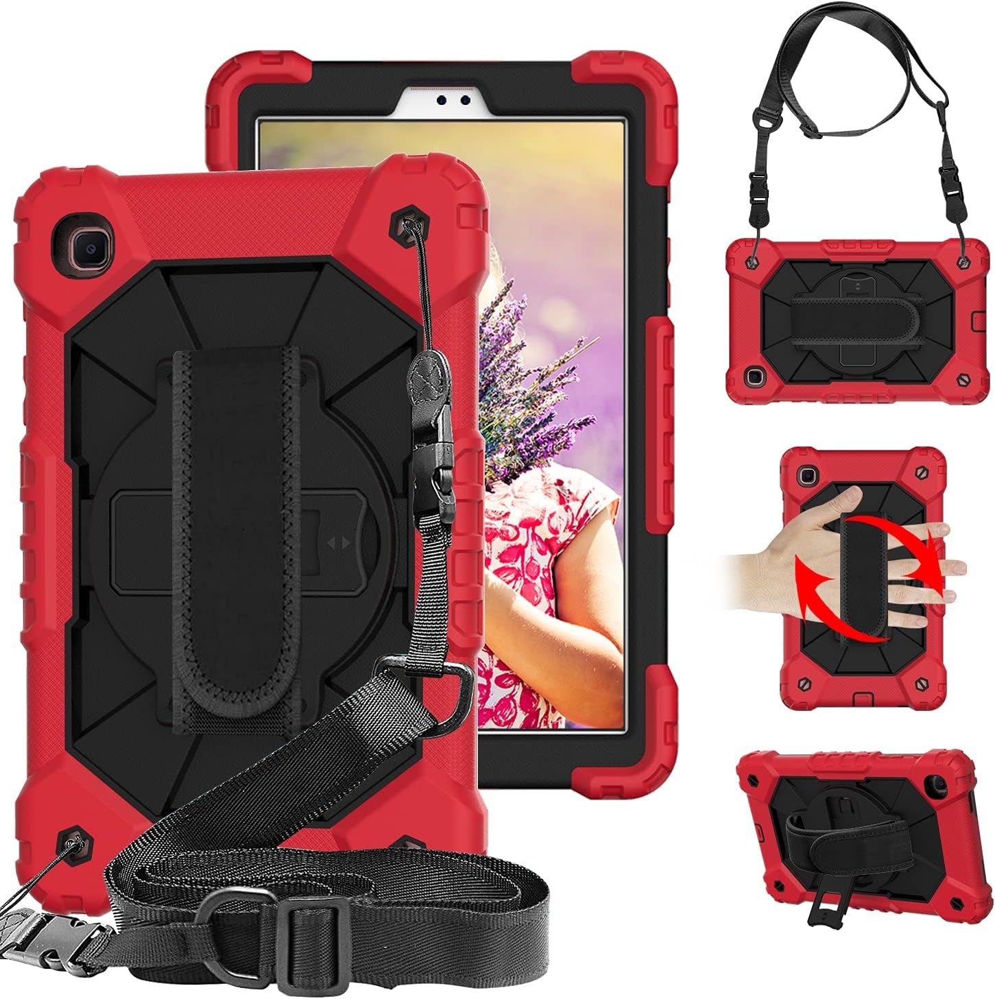 Case for Galaxy Tab A7 Lite 8.7 Case, Heavy Duty Rugged Full-Body Hybrid Shockproof Drop Protection Cover for Samsung Galaxy Tab A7 Lite 8.7 2021 Model SM-T220 / SM- T225 (8-Red+Black)