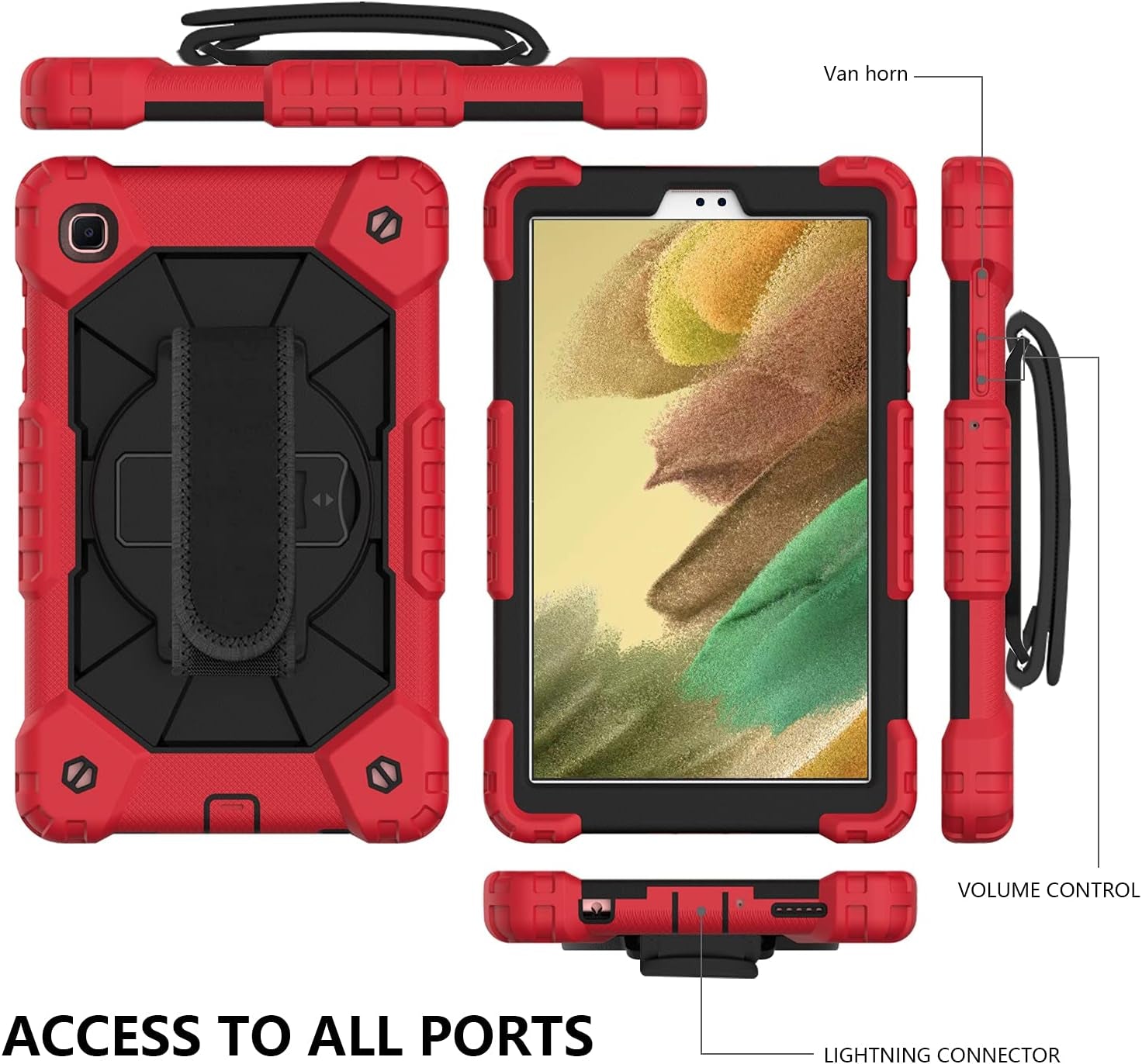 Case for Galaxy Tab A7 Lite 8.7 Case, Heavy Duty Rugged Full-Body Hybrid Shockproof Drop Protection Cover for Samsung Galaxy Tab A7 Lite 8.7 2021 Model SM-T220 / SM- T225 (8-Red+Black)